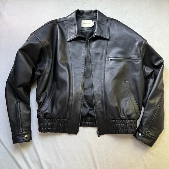 PALOMA WOOL LORA BLACK LEATHER BOMBER JACKET SIZE 36 (SMALL) - Picture 2 of 16